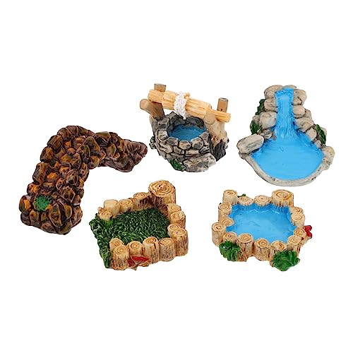 Anneome 5 Stück Miniatur Gartenornament Teiliges Retro Resin Landschaftsdekor für DIY Mikro Landschaften Wasserbrunnen Holzstamm Pool und Miniaturbrücke für Garten Teich und Feengärten von Anneome