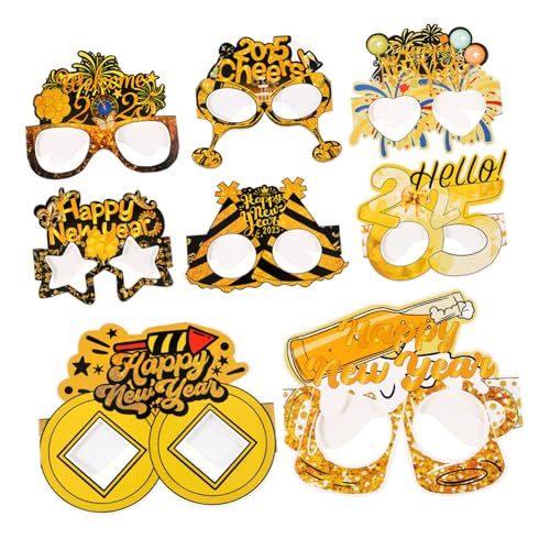 Anneome 8 Stück Party-Requisiten brille Frohes neues Jahr 2025 Trendy Neujahrsdekorationen Silvester leuchten Gläser Partygeschenke Party -Requisiten Partyzubehör für Silvester 2025 Papier von Anneome