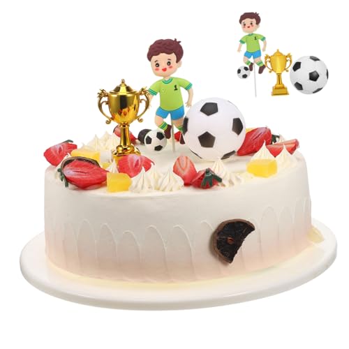 Anneome Fußball Geburtstagsdekoration Teilig Fußball Cake Topper mit Softgummi Fußballfigur und Kunststoff Pokal für Kindergeburtstag von Anneome
