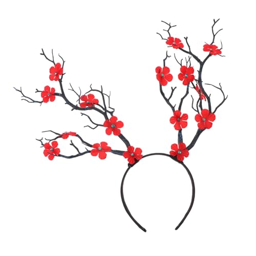 Anneome Halloween Geweih Kopfschmuck mit Roter Blume Originelles Cosplay Haarreif Dekorativer Haarreifen für Halloween Party Kostüm Einzigartiges Design für Festliche Stimmung und von Anneome