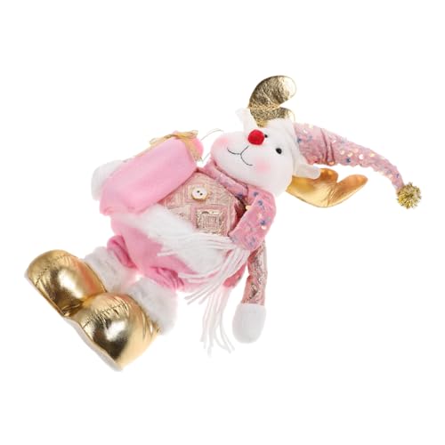 Anneome Weihnachtliche Stoffpuppe mit Verstellbarer Höhe Beleuchtet Musik Rosa Plüsch Festliche Tischdekoration für Zuhause und Familienfeiern von Anneome