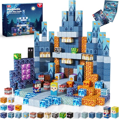 Annexfun Magnetische Bausteine 100 Stück Baue Blaues Schloss Magnetic Building Blocks Magnetbausteine Spielzeug ab 4 5 6 7 8 Jahre Junge und Mädchen Weihnachten Geschenk für Kinder von Annexfun