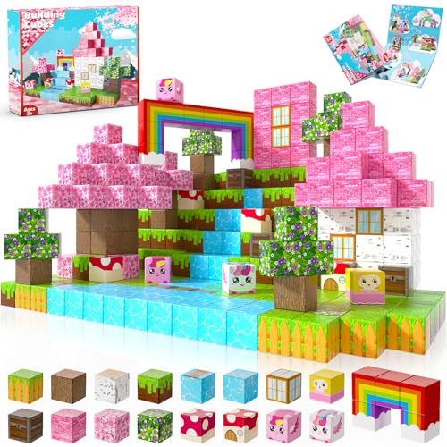 Annexfun Magnetische Bausteine Magnetische Bauwelt Baue Deine traumhafte Welt 100 Stück Magnetic Blocks Einhorn Geschenke für Mädchen 4 5 6 7 8 Weihnachten Geschenke Spielzeug ab 4 Jahre Junge von Annexfun