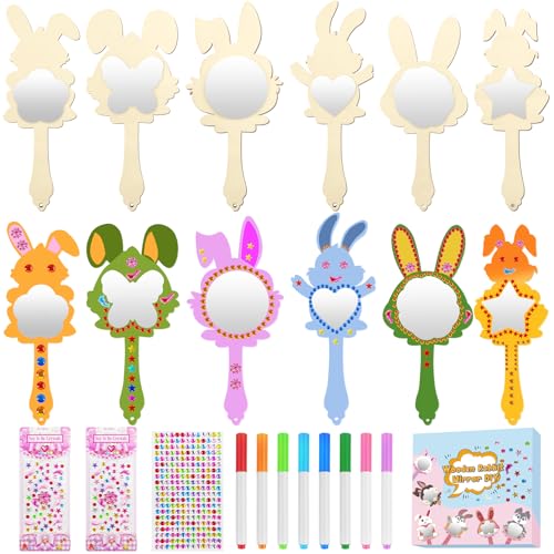 Annickee 12Stück Holzspiegel zum Bemalen für Kinder Malen, DIY Hase Holzspiegel Handwerk, Spiegel Basteln Kinder mit Exquisite Geschenkbox und Aquarellstiften, Kindergeburtstag Holzspiegel mit Griff Annickee 12Stück Holzspiegel zum Bemalen für Kinder Malen, DIY Hase Holzspiegel Handwerk, Spiegel Basteln Kinder mit Exquisite Geschenkbox und Aquarellstiften, Kindergeburtstag Holzspiegel mit Griff von Annickee