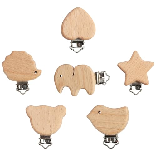 Annlpoy 6pcs schnullerclip holz Natur, Holzclip Für Schnullerkette Verschluss, Natürliche Holzclips für Schnullerketten, Baby Nuckelclip mit Tiermotiven, Metallverschluss, Sicher und Ungiftig Annlpoy 6pcs schnullerclip holz Natur, Holzclip Für Schnullerkette Verschluss, Natürliche Holzclips für Schnullerketten, Baby Nuckelclip mit Tiermotiven, Metallverschluss, Sicher und Ungiftig von Annlpoy