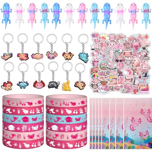 Axolotl Partygeschenke inklusive Axolotl-Schlüsselanhänger, Silikon-Armbänder, Finger-Geschenktüten und Aufkleber für Axolotl-Themenparty-Zubehör, Dekorationen Axolotl Partygeschenke inklusive Axolotl-Schlüsselanhänger, Silikon-Armbänder, Finger-Geschenktüten und Aufkleber für Axolotl-Themenparty-Zubehör, Dekorationen von Anprola