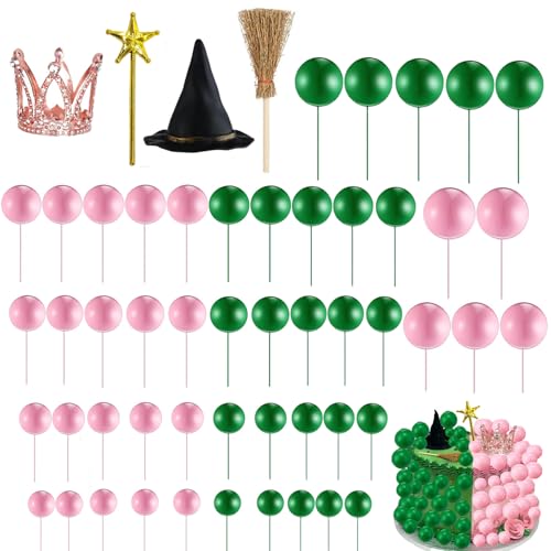 Tortenaufsätze mit Hexen-Motiv, Rosa, Grün, 44 Stück, Prinzessinnenkrone, Hut, Besen, Stern, Zauberstab, Kuchenaufsätze, Dekorationen für Geburtstagsparty-Zubehör Tortenaufsätze mit Hexen-Motiv, Rosa, Grün, 44 Stück, Prinzessinnenkrone, Hut, Besen, Stern, Zauberstab, Kuchenaufsätze, Dekorationen für Geburtstagsparty-Zubehör von Anprola