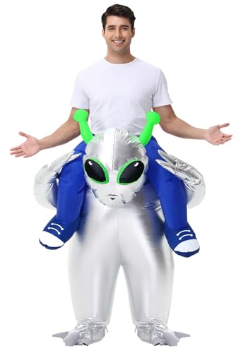 Anroong Aufblasbares Alien-Kostüm für Erwachsene und Kinder, Halloween, aufblasbar, für Herren, Jungen, Cosplay, Party, Verkleidung (Silber-Alien-Erwachsene) von Anroong