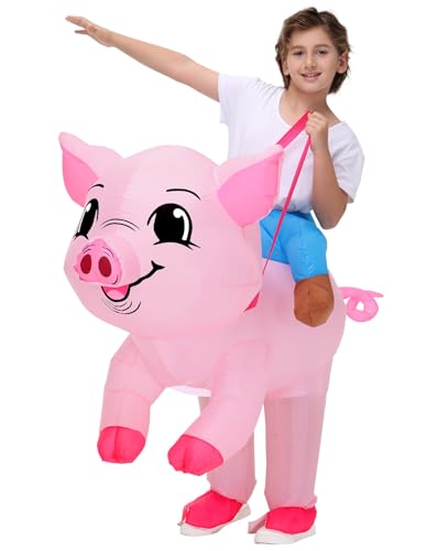Aufblasbare Kostüm Erwachsene Kinder Schwein Kostüm Halloween Blow Up Ride on Piggy Kostüme Tier Anzug Frauen Mädchen Cosplay Party (Kinder Schwein) von Anroong