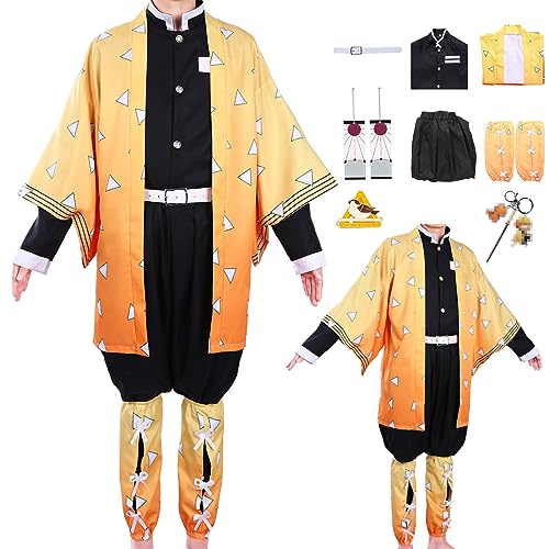 Cosplay Kostüm Tomioka Giyuu Kimono, Uniform Tomioka Giyuu Cosplay Kostüm Set, Anime Kimono Outfit für Kinder Erwachsene Halloween (Agatsuma Zenitsu, L(160-165 cm)) von Ansamy