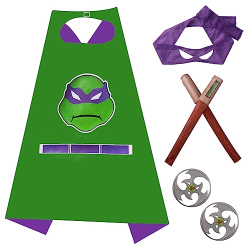 Ansamy Ninja Turtles Kostüm Kinder, Kinderkostüm Umhang Set, Cosplay Kostüme mit Maske für Junge Mädchen, Spielzeug & Geschenke für Geburtstag Karneval Party (Set-2) von Ansamy