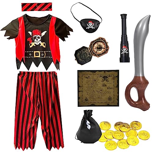 Ansamy Piratenkostüm Kinder, Cosply Kostüm Kinder Jungen, Piratenzubehör Kinder, Piraten Spielzubehör Set für Karneval, Halloween (L) von Ansamy