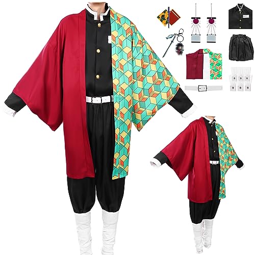Demon Slayer Cosplay Kostüm Tomioka Giyuu Kimono, Demon Slayer Uniform Tomioka Giyuu Cosplay Kostüm Set, Anime Kimono Outfit für Kinder Erwachsene Halloween (130(120-130 cm), Tomioka Giyuu) von Ansamy