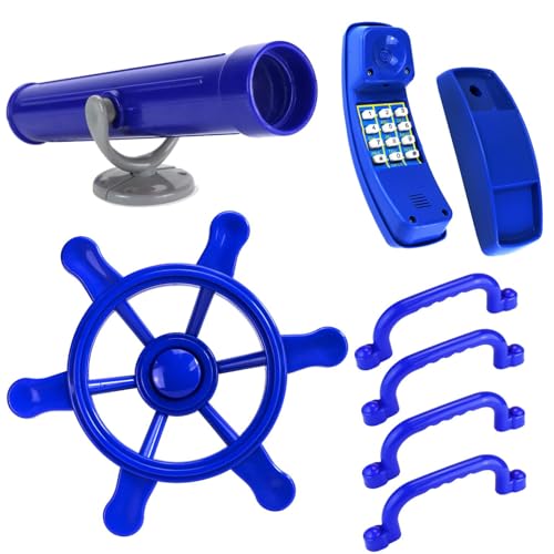 Anschütz Mega Spielturm Zubehör Set Handgriffe Fernrohr Steuerrad Telefon (BLAU) von Anschütz