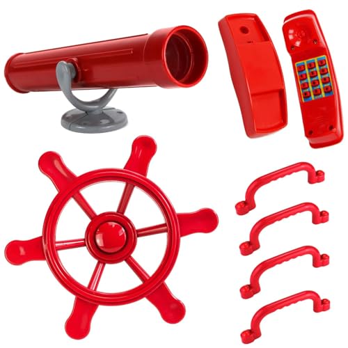 Anschütz Mega Spielturm Zubehör Set Handgriffe Fernrohr Steuerrad Telefon (ROT) von Anschütz