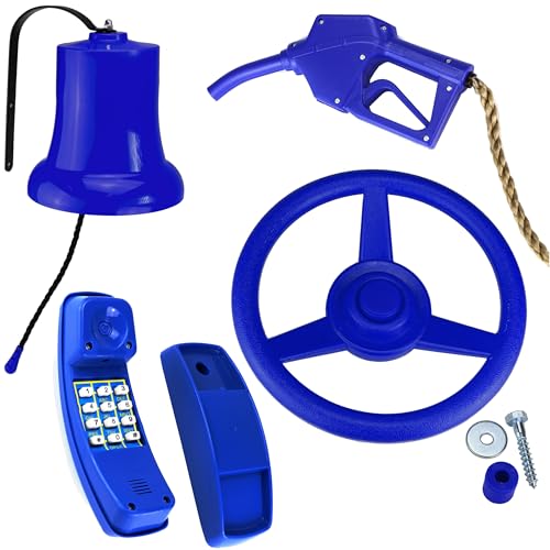 Set für Spielturm Zubehör Blau Lenkrad Glocke Telefon Zapfpistole für Tankstelle Polizei von Anschütz