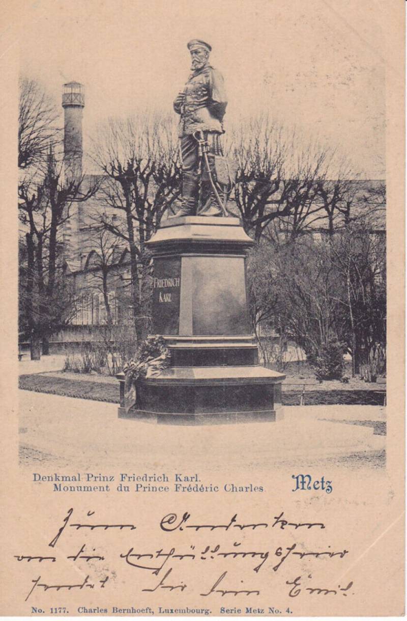 Ansichtskarte Metz Denkmal Prinz Friedrich Karl, ein altes Original von Ansichtskarten