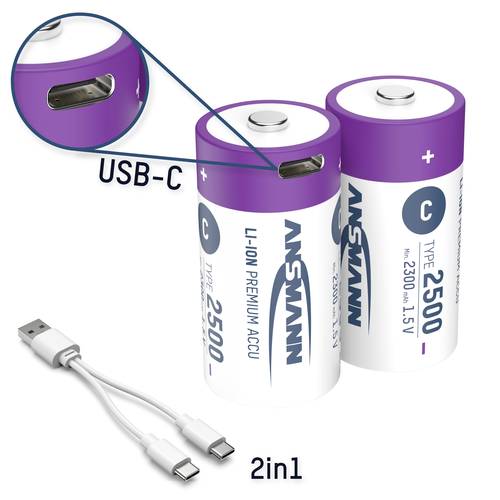 Ansmann LR15 USB-C Baby (C)-Akku Li-Ion 2500 mAh 1.5V 2St. von Ansmann