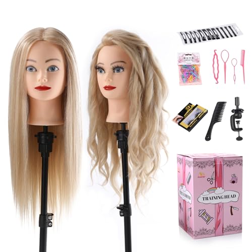 Frisierkopf 70% Echthaar Übungskopf 24 Zoll Frisieren Trainingsköpfe für Friseure Ausbildung Kopf Mit Halter + DIY Haare Set von Anstar