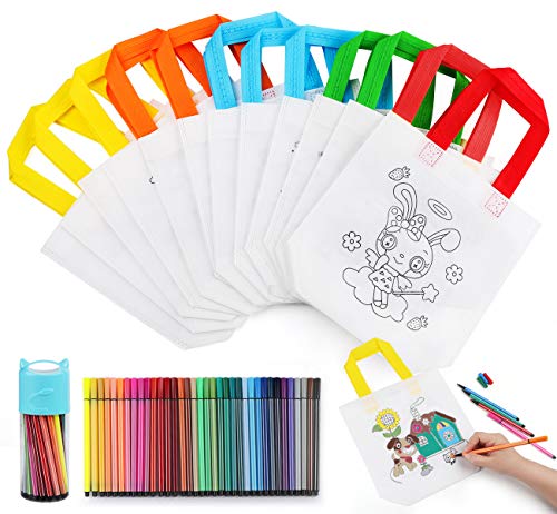 Anstore Kinder Stoffbeutel Set,12 Stück Non-Woven Tasche Zum Bemalen & 36 Farbe Buntstifte für Kindergeburtstag DIY Graffiti Taschen Anstore Kinder Stoffbeutel Set,12 Stück Non-Woven Tasche Zum Bemalen & 36 Farbe Buntstifte für Kindergeburtstag DIY Graffiti Taschen von Anstore