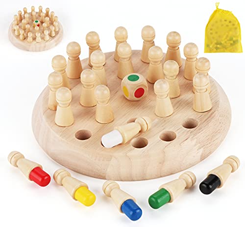 Anstore Memory Schach Holz, Memory Match Stick Schach, Schachspiel Lernspielzeug, gedächtnis-Schach, Hölzernes Gedächtnis-Schach für Kinder Frühe Lernerziehung, mit Organizer-Aufbewahrungsbeutel von Anstore