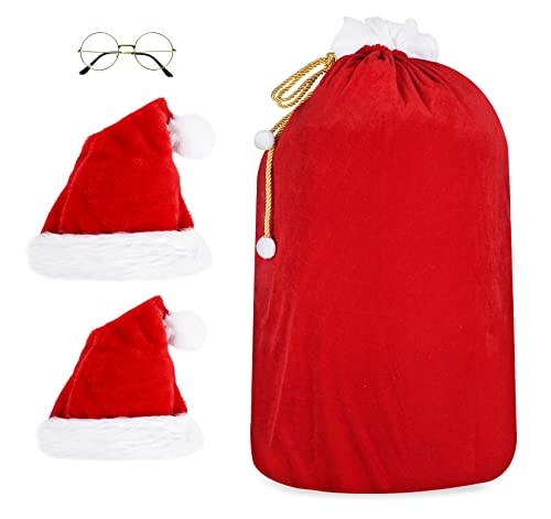 Anstore XXL Weihnachtssack aus Samt mit Golden Kordel, Weihnachtsmann Sack 70 x 110 cm, Nikolaussack Santa Sack mit 2 Weihnachtsmütze in Plüsch und 1 Weihnachtsmann Brille, Geschenkesack Weihnachten Anstore XXL Weihnachtssack aus Samt mit Golden Kordel, Weihnachtsmann Sack 70 x 110 cm, Nikolaussack Santa Sack mit 2 Weihnachtsmütze in Plüsch und 1 Weihnachtsmann Brille, Geschenkesack Weihnachten von Anstore