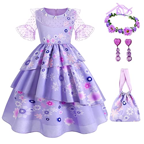 AntDiseno Isabella Encanto Prinzessinnen Kostüm für Mädchen | Verkleidung mit Blumen-Details | Halloween, Karneval & Geburtstag (Größe 3-10 Jahre) von AntDiseno