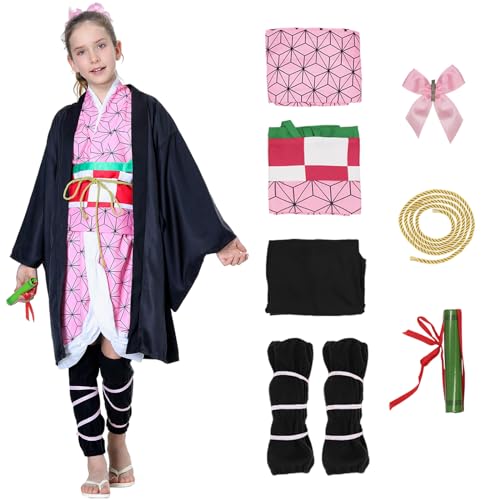 Antbutler Pink Cosplay Kostüm Robe Kamado Anime Cosplay Outfit, Halloween Karneval Kostüm Set für Girls und Women von Antbutler
