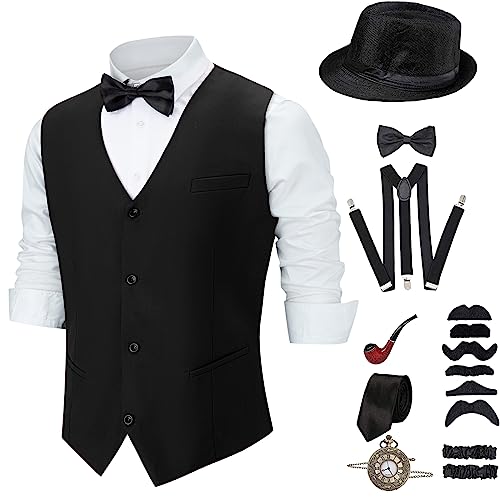 Antbutler Herren Kostüm 20er Jahre, Gatsby Gangster Kleidung Mafia Peaky Blinders Kostüm Cosplay Outfit, 1920s Jahre Accessoires für Mann Karneval Halloween von Antbutler