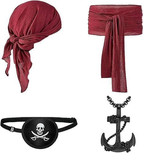 Mittelalterliches Renaissance-Piraten-Bandana und großer Schärpengürtel, Piraten-Stirnband-Taillengürtel mit Halskette mit Augenklappe. von Antbutler