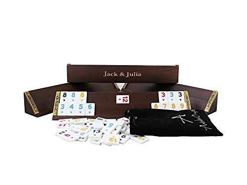 Antochia Crafts Rommé-Würfel-Spiel-Set aus Holz, gerade, individuelle Racks und Fliesen mit Hülle, goldfarben von Antochia Crafts