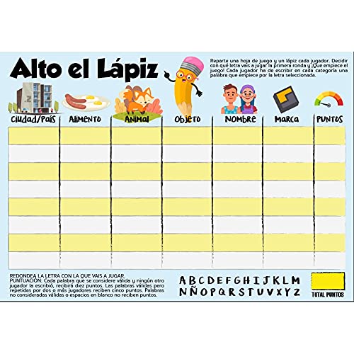 Tutti Frutti Stop Spiel mit Block und Bleistiften zum Spielen mit Freunden von Antracita
