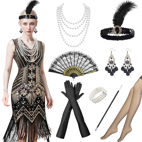 Antsparty 20er Jahre Kostüm Damen Gatsby Kleid, 1920er Charleston Kleid mit 20er Jahre Accessoires, Vintage Gatsby Karneval Kostüm Damen Faschingskostüme Antsparty 20er Jahre Kostüm Damen Gatsby Kleid, 1920er Charleston Kleid mit 20er Jahre Accessoires, Vintage Gatsby Karneval Kostüm Damen Faschingskostüme von Antsparty