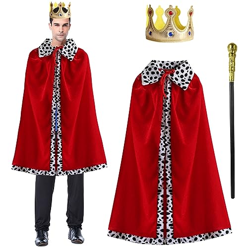 Antsparty 3 Stück König Kostüm für Erwachsene, Königsmantel Königinsmantel mit Krone und Zepter, König Königinnen Kostüm für Karneval Mottoparty Halloween Kostüm von Antsparty