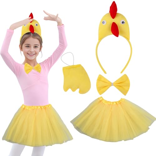 Antsparty 4-teiliges Hühner-Kostüm für Kinder, Hühner-Kostüm-Set mit Küken-Stirnband, Krawatte, Küken-Tutu, Tier-Kostüm für Halloween, Buchtag, Cosplay Antsparty 4-teiliges Hühner-Kostüm für Kinder, Hühner-Kostüm-Set mit Küken-Stirnband, Krawatte, Küken-Tutu, Tier-Kostüm für Halloween, Buchtag, Cosplay von Antsparty