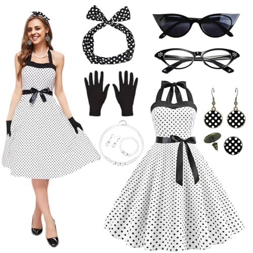 Antsparty 50er Jahre Kostüm Damen, 10 Stücke Rockabilly Accessoires Set Damen, Kostüm Damen Zubehör für Karneval Mottoparty Retro Karneval Party von Antsparty