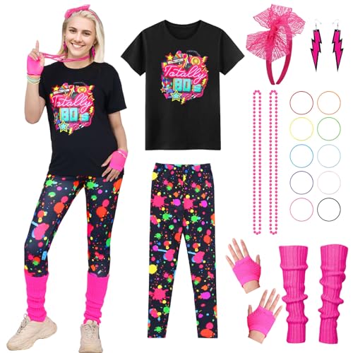 Antsparty 80er 90er Jahre Outfit Damen, 80er Jahre Workout Kostüm Set mit T-Shirt Leggings und 80er Jahre Kostüm Accessoires, Damen 80er Jahre Outfit für Karneval Fasching Motoparty Antsparty 80er 90er Jahre Outfit Damen, 80er Jahre Workout Kostüm Set mit T-Shirt Leggings und 80er Jahre Kostüm Accessoires, Damen 80er Jahre Outfit für Karneval Fasching Motoparty von Antsparty