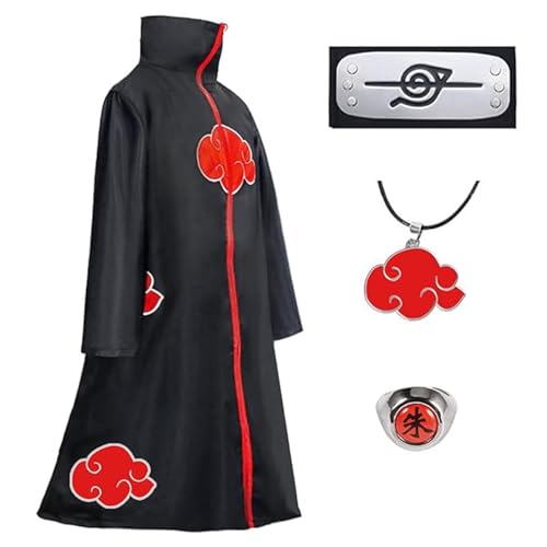 Antsparty Akatsuki Mantel für Kinder Erwachsener, Unisex Anime Cosplay Kostüm, Mantel Akatsuki Umhang mit Stirnband und Ring Halloween Weihnachten Karnevals Party Kostüm von Antsparty