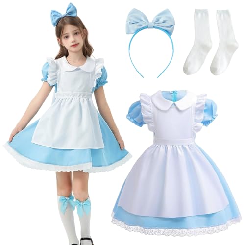 Antsparty Alice Costumes Kinderkostüm zum Weltbuchtag, Alice Wonderland Kostüm mit Haarband, Socken, Alice-Verkleidung für Kinder und Mädchen von Antsparty