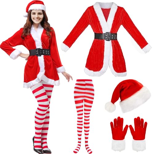 Antsparty Weihnachtsfrau Kostüm Damen, Weihnachtsmann Kostüm Damen, Frauen Nikolaus Kostüm Set mit Hut Handschuhe Gestreifte Hosen, Damen Weihnachts Kostüm für Weihnachtsfeier Antsparty Weihnachtsfrau Kostüm Damen, Weihnachtsmann Kostüm Damen, Frauen Nikolaus Kostüm Set mit Hut Handschuhe Gestreifte Hosen, Damen Weihnachts Kostüm für Weihnachtsfeier von Antsparty