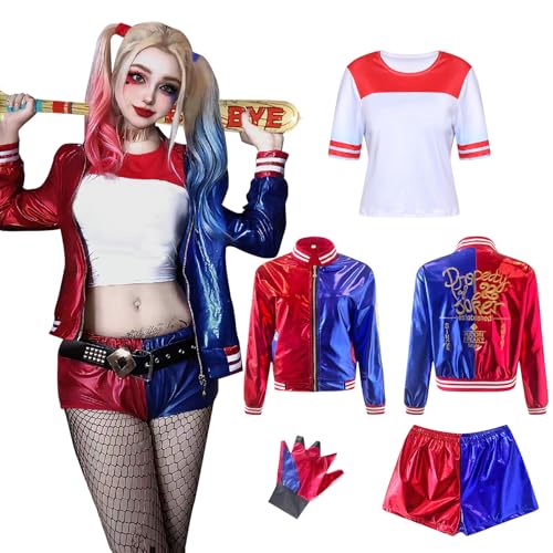 Antsparty Harley Kostüme für Kinder Damen, Mädchen Suicide Kostüm mit Jacke T-shirt Shorts Handschuhe, Halloween Karneval Cosplay Kostüme Damen Kinder Antsparty Harley Kostüme für Kinder Damen, Mädchen Suicide Kostüm mit Jacke T-shirt Shorts Handschuhe, Halloween Karneval Cosplay Kostüme Damen Kinder von Antsparty