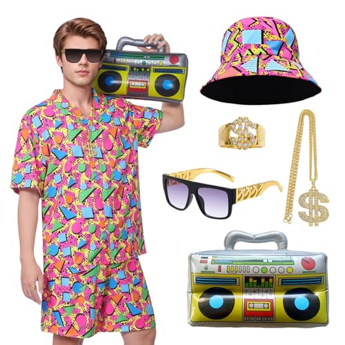 Antsparty Kostüm 80er Jahre Herren Damen, Kostüm 80er 90er Jahre Trainingsanzug mit Hip Hop Hemd Shorts Hut Zubehör Hippie, Badass Kostüme Karneval Disco Antsparty Kostüm 80er Jahre Herren Damen, Kostüm 80er 90er Jahre Trainingsanzug mit Hip Hop Hemd Shorts Hut Zubehör Hippie, Badass Kostüme Karneval Disco von Antsparty
