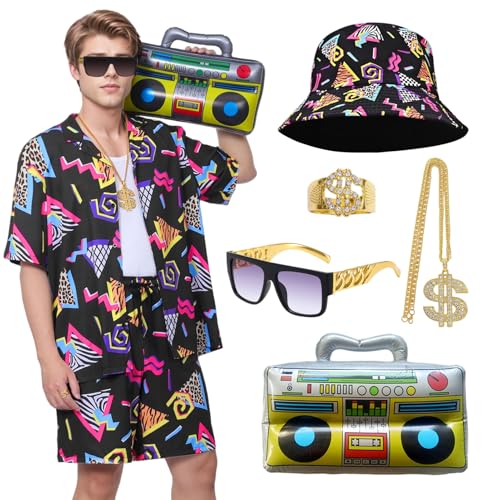 Antsparty Kostüm 80er Jahre Herren Damen, Kostüm 80er 90er Jahre Trainingsanzug mit Hip Hop Hemd Shorts Hut Zubehör Hippie, Badass Kostüme Karneval Disco Antsparty Kostüm 80er Jahre Herren Damen, Kostüm 80er 90er Jahre Trainingsanzug mit Hip Hop Hemd Shorts Hut Zubehör Hippie, Badass Kostüme Karneval Disco von Antsparty