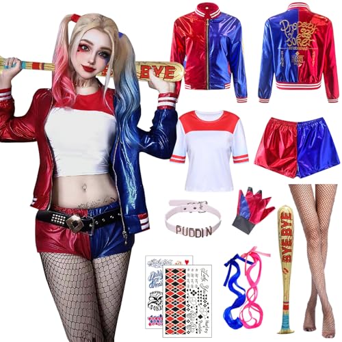 Antsparty Quinn Cosplay Kostüme für Erwachsene Kinder, Mädchen Bösewicht Suicide Kostüm mit Jacke T-shirt Shorts Handschuhe, Halloween Karneval Cosplay Kostüme Damen Kinder Antsparty Quinn Cosplay Kostüme für Erwachsene Kinder, Mädchen Bösewicht Suicide Kostüm mit Jacke T-shirt Shorts Handschuhe, Halloween Karneval Cosplay Kostüme Damen Kinder von Antsparty
