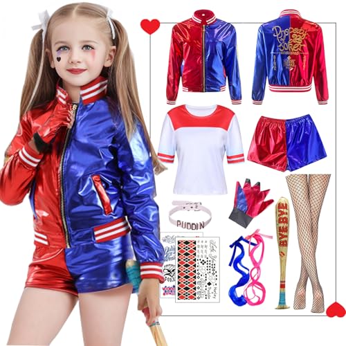 Antsparty Quinn Cosplay Kostüme für Erwachsene Kinder, Mädchen Bösewicht Suicide Kostüm mit Jacke T-shirt Shorts Handschuhe, Halloween Karneval Cosplay Kostüme Damen Kinder Antsparty Quinn Cosplay Kostüme für Erwachsene Kinder, Mädchen Bösewicht Suicide Kostüm mit Jacke T-shirt Shorts Handschuhe, Halloween Karneval Cosplay Kostüme Damen Kinder von Antsparty