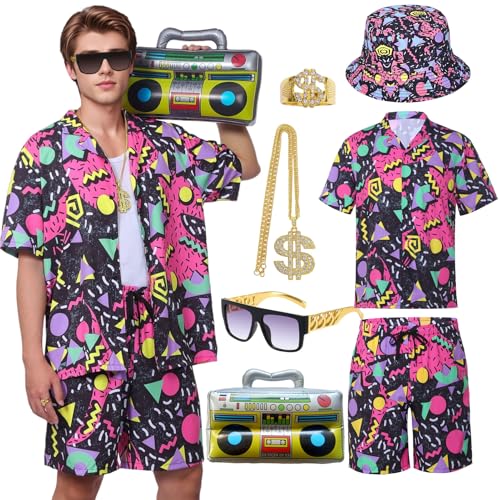 Antsparty Retro 80er 90er Jahre Outfit für Herren, 80er Jahre Verkleidung mit Sportbekleidung, Jacke, Hose, Hut und Brille Antsparty Retro 80er 90er Jahre Outfit für Herren, 80er Jahre Verkleidung mit Sportbekleidung, Jacke, Hose, Hut und Brille von Antsparty