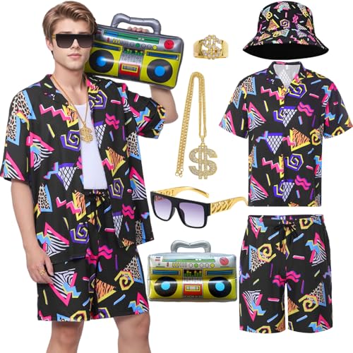 Antsparty Retro 80er 90er Jahre Outfit für Herren, 80er Jahre Verkleidung mit Sportbekleidung, Jacke, Hose, Hut und Brille Antsparty Retro 80er 90er Jahre Outfit für Herren, 80er Jahre Verkleidung mit Sportbekleidung, Jacke, Hose, Hut und Brille von Antsparty