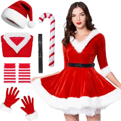 Antsparty Weihnachtsmann Kostüm Damen, Weihnachten Kostüm Set mit Hut Handschuhe Socken, Frauen Nikolaus Kostüm Weihnachts Cosplay Kostüm Damen Weihnachtskleider für Weihnachtsfeier Antsparty Weihnachtsmann Kostüm Damen, Weihnachten Kostüm Set mit Hut Handschuhe Socken, Frauen Nikolaus Kostüm Weihnachts Cosplay Kostüm Damen Weihnachtskleider für Weihnachtsfeier von Antsparty