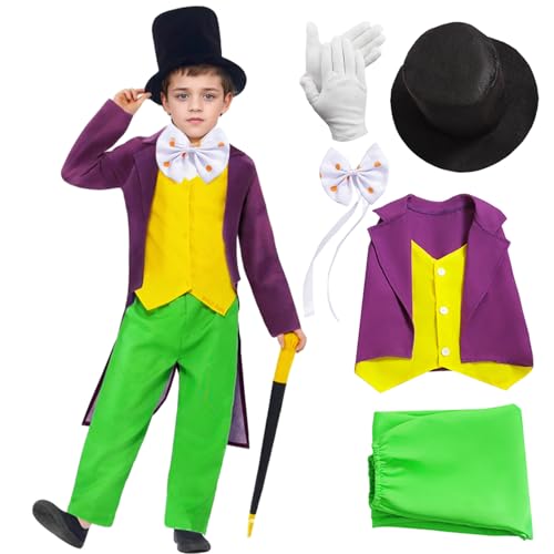 Antsparty Willy Wonka Kostüm für Kinder, Welttag des Buches, Schokoladenfabrik, Kostüm, Buchcharakter, Fabrikarbeiter-Kostüm für Jungen und Mädchen Antsparty Willy Wonka Kostüm für Kinder, Welttag des Buches, Schokoladenfabrik, Kostüm, Buchcharakter, Fabrikarbeiter-Kostüm für Jungen und Mädchen von Antsparty