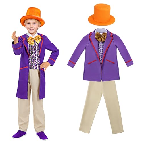 Antsparty Willy Wonka Kostüm für Kinder, Welttag des Buches, Schokoladenfabrik, Kostüm, Buchcharakter, Fabrikarbeiter-Kostüm für Jungen und Mädchen Antsparty Willy Wonka Kostüm für Kinder, Welttag des Buches, Schokoladenfabrik, Kostüm, Buchcharakter, Fabrikarbeiter-Kostüm für Jungen und Mädchen von Antsparty